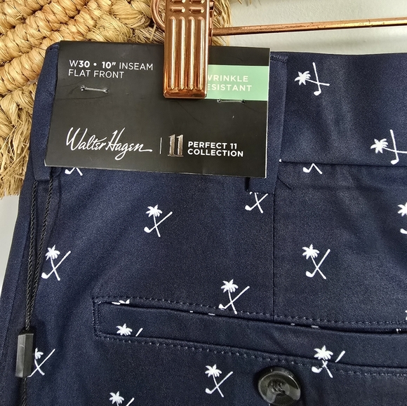 Walter Hagen New Perfect 11 Flat Front Palm Navy Blue Golf Shorts Mens SZ 30 - Picture 7 of 13